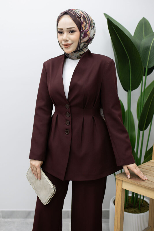Pensli Belden Oturtmalı Blazer Takım TSD260227 Mürdüm - 3