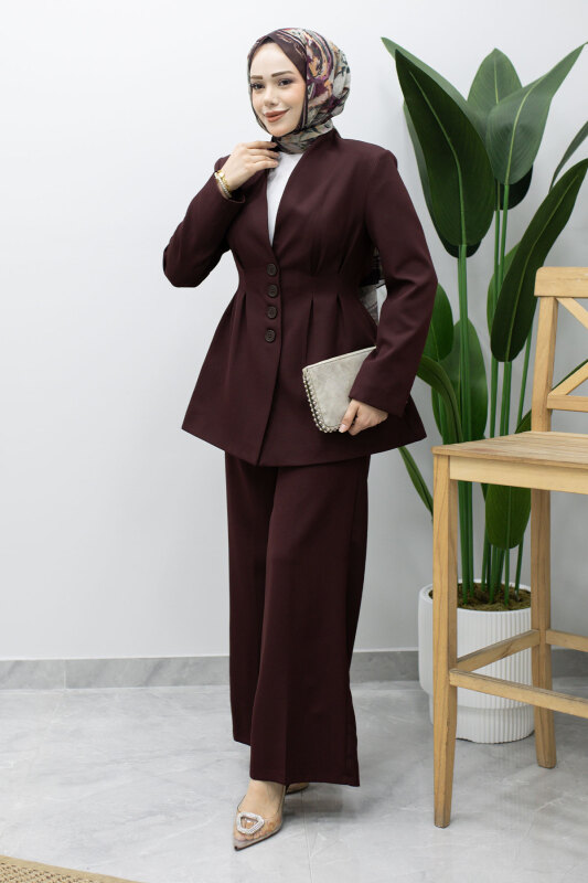 Pensli Belden Oturtmalı Blazer Takım TSD260227 Mürdüm - 4