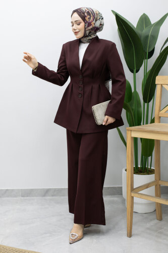 Pensli Belden Oturtmalı Blazer Takım TSD260227 Mürdüm - 6