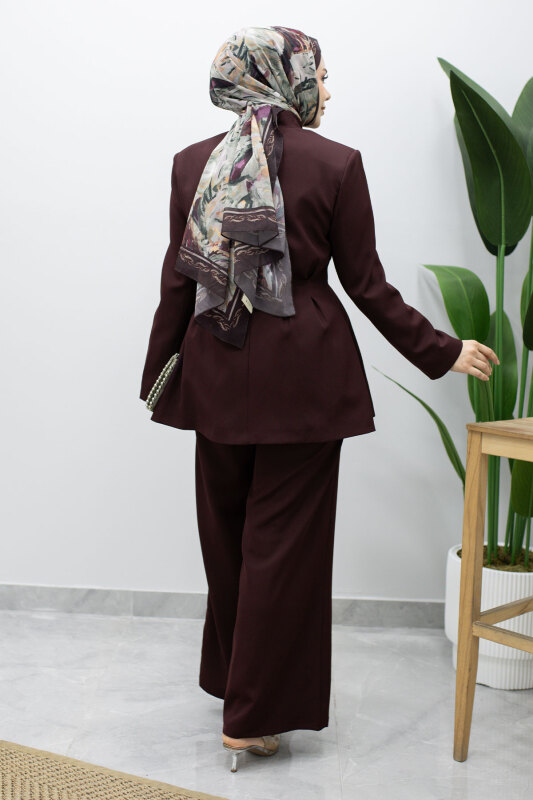 Pensli Belden Oturtmalı Blazer Takım TSD260227 Mürdüm - 7
