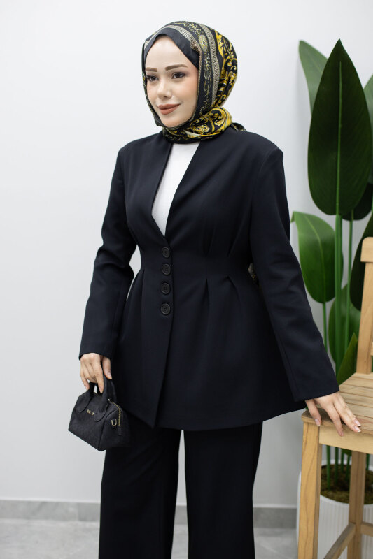 Pensli Belden Oturtmalı Blazer Takım TSD260227 Siyah - 3