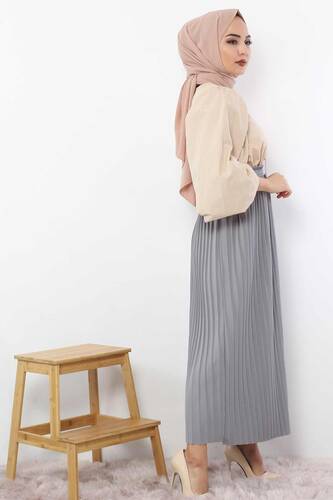 Pleated Pencil Skirt 1757 Gray - 4