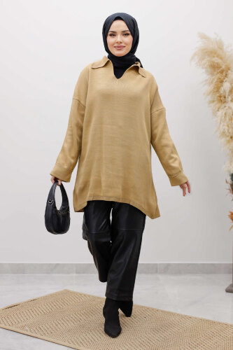 Polo Yaka Triko Tunik TSD260116 Camel - 5