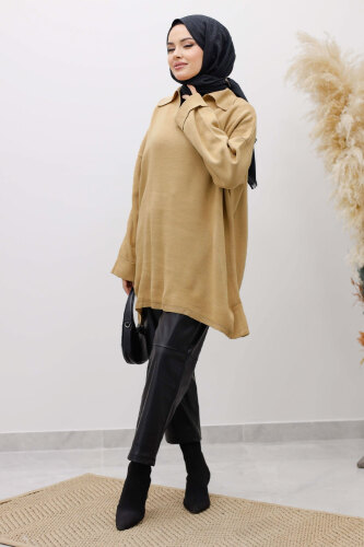 Polo Yaka Triko Tunik TSD260116 Camel - 1