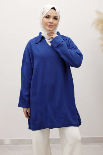 Polo Yaka Triko Tunik TSD260116 İndigo - TESETTÜR DÜNYASI (1)
