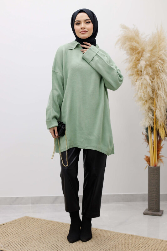 Polo Yaka Triko Tunik TSD260116 Mint Yeşili - 5