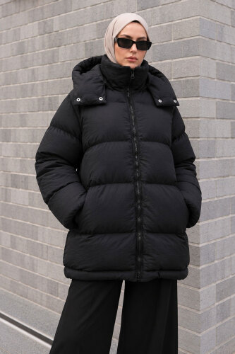 Puffy Oversize Fermuarlı Mont TSD260377 Siyah - 1