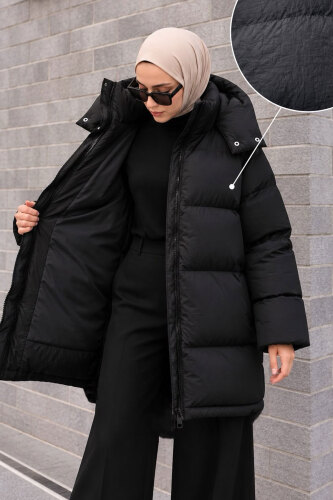 Puffy Oversize Fermuarlı Mont TSD260377 Siyah - 2
