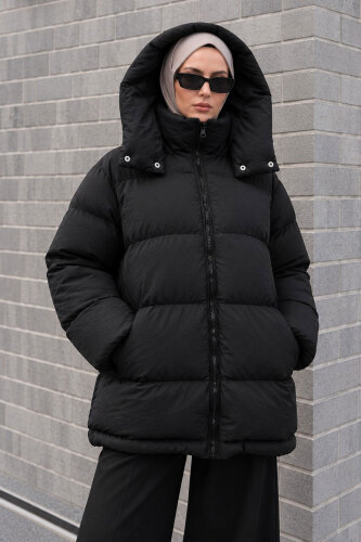 Puffy Oversize Fermuarlı Mont TSD260377 Siyah - 3