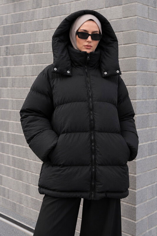 Puffy Oversize Fermuarlı Mont TSD260377 Siyah - 3