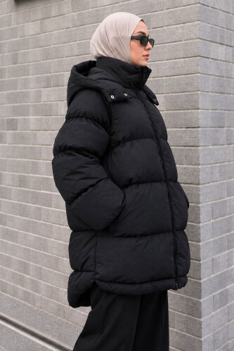 Puffy Oversize Fermuarlı Mont TSD260377 Siyah - 4