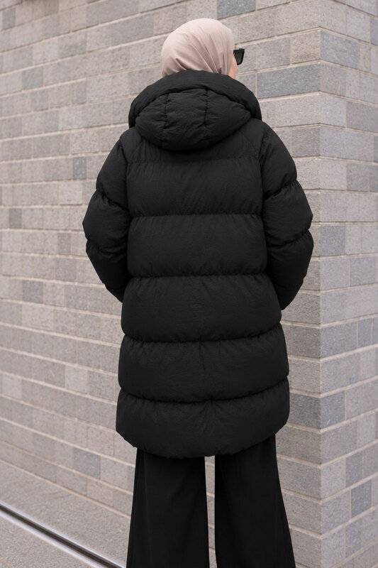 Puffy Oversize Fermuarlı Mont TSD260377 Siyah - 6