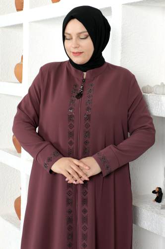 Pul İşlemeli Tesettür Ferace TSD230330 Gül Kurusu - 2