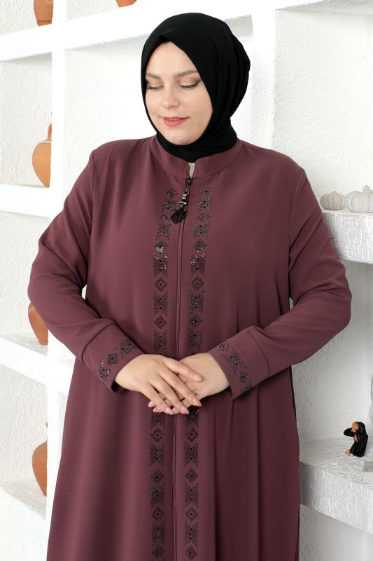 Pul İşlemeli Tesettür Ferace TSD230330 Gül Kurusu - 2