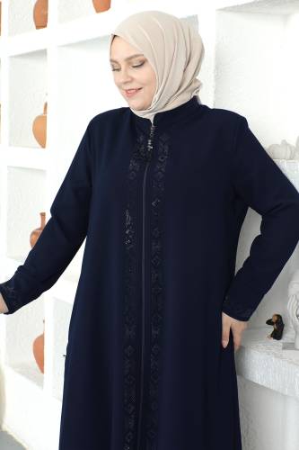 Pul İşlemeli Tesettür Ferace TSD230330 Lacivert - Tesettür Dünyası (1)