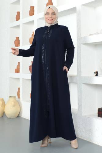 Pul İşlemeli Tesettür Ferace TSD230330 Lacivert 