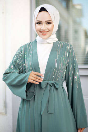 Pullu Tesettür Abaya TSD240722 Mint Yeşili - Tesettür Dünyası (1)