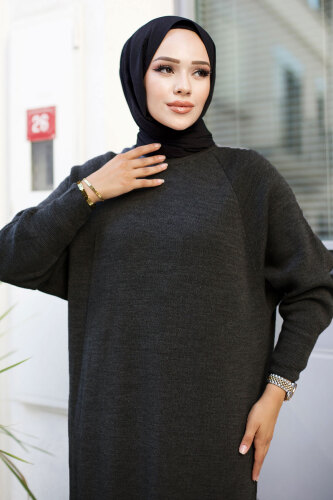 Reglan Kol Triko Elbise TSD240725 Antrasit - TESETTÜR DÜNYASI (1)