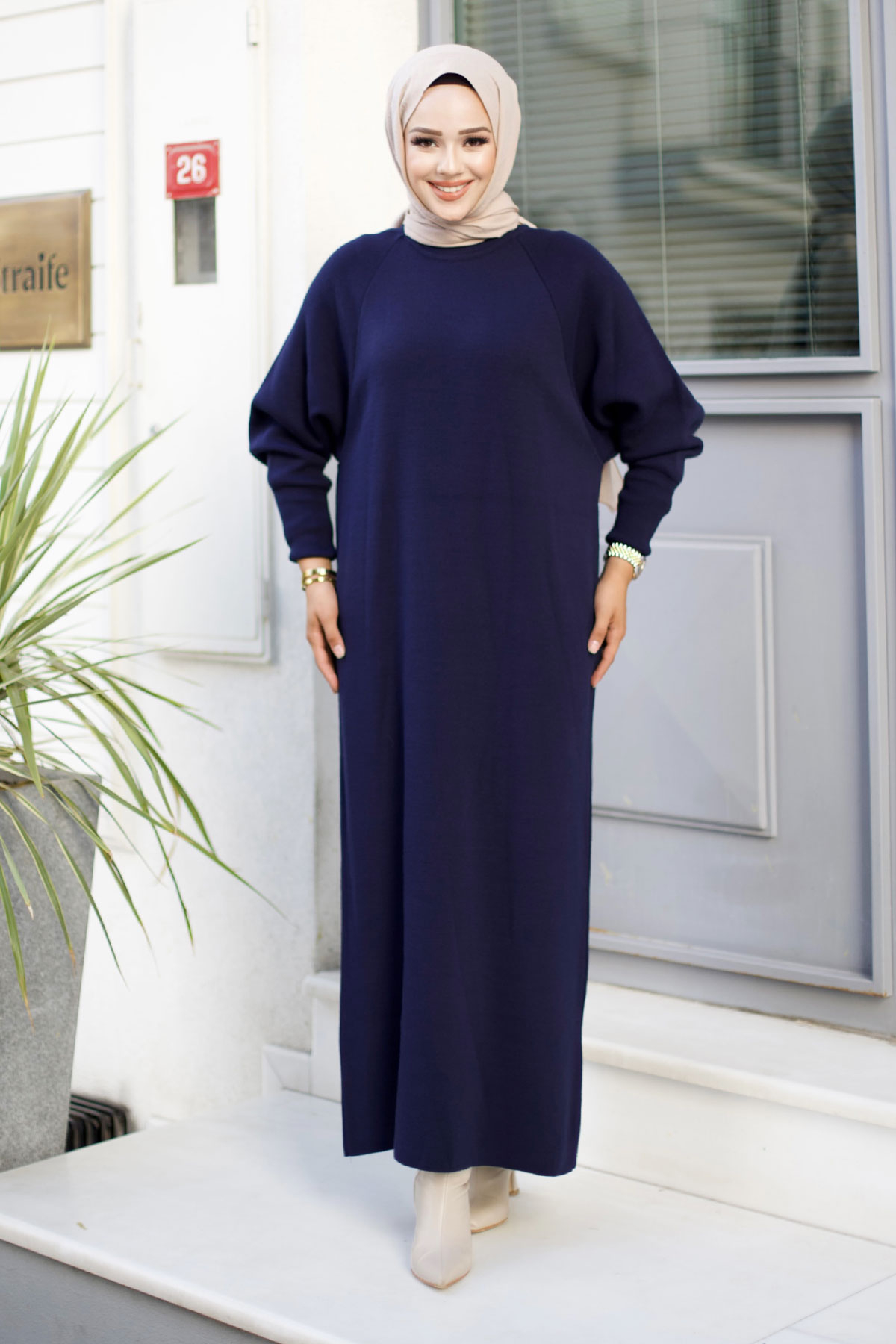 Reglan Kol Triko Elbise TSD240725 Lacivert
