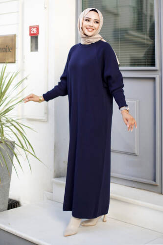 Reglan Kol Triko Elbise TSD240725 Lacivert - Tesettür Dünyası (1)