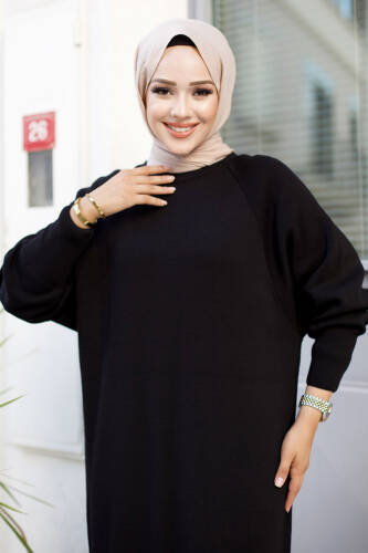 Reglan Kol Triko Elbise TSD240725 Siyah - Tesettür Dünyası (1)
