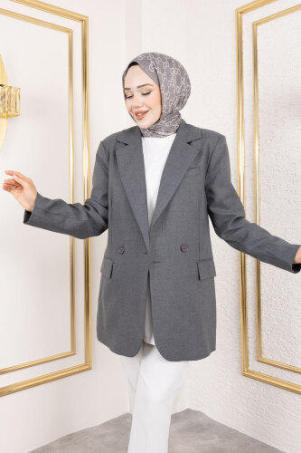 Regular Blazer Ceket TSD250179 Füme - Tesettür Dünyası (1)