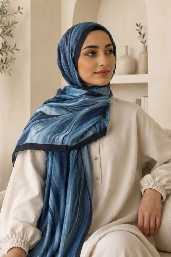 Renk Garnili Şal TSD260254 İndigo - 3