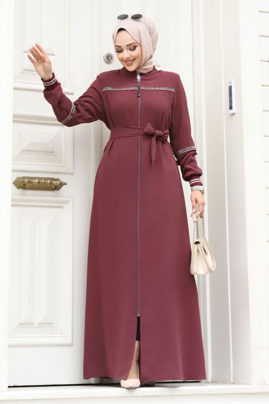 Ribanalı Tesettür Ferace TSD230328 Gül Kurusu - 1