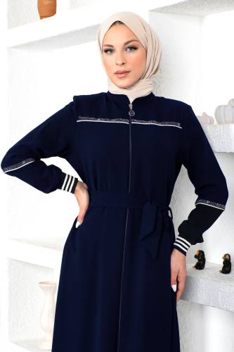 Ribanalı Tesettür Ferace TSD230328 - Lacivert - Tesettür Dünyası (1)