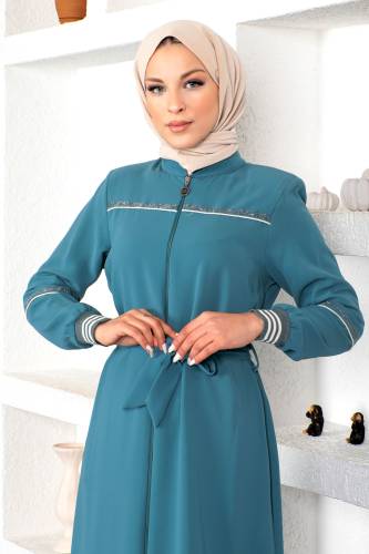 Ribanalı Tesettür Ferace TSD230328 - Mint Yeşili - Tesettür Dünyası (1)