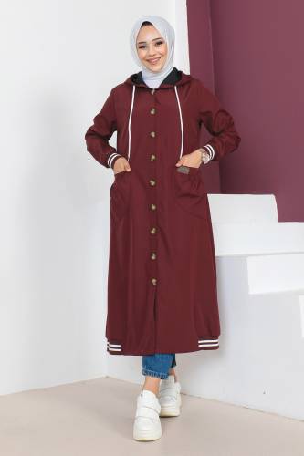 Ribanalı Trençkot TSD230638 Bordo 