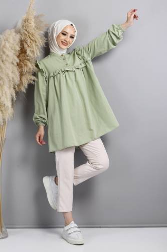 Robalı Fırfırlı Tunik TSD1803 Çağla Yeşili 