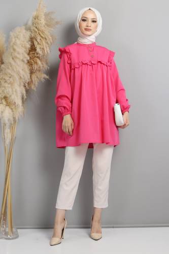 Robalı Fırfırlı Tunik TSD1803 Pembe 