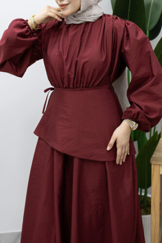 Sahra Seyyar Kemerli Elbise TSD260237 Bordo - 4