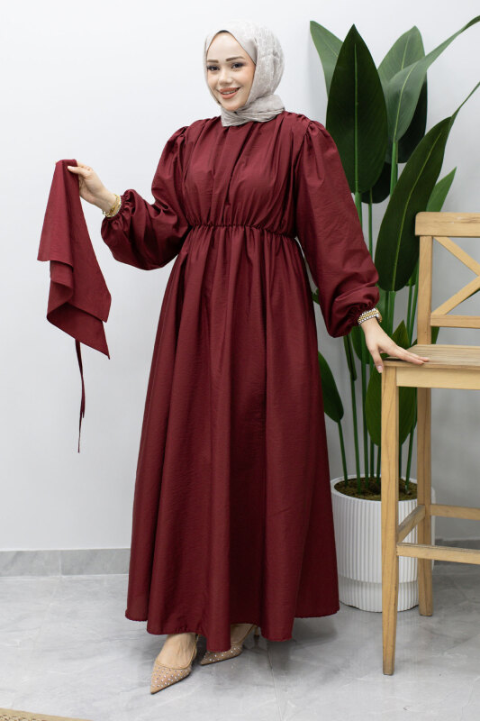 Sahra Seyyar Kemerli Elbise TSD260237 Bordo - 5