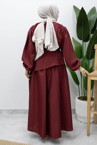 Sahra Seyyar Kemerli Elbise TSD260237 Bordo - 6