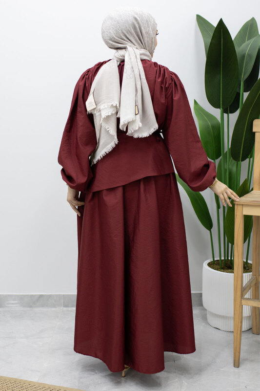 Sahra Seyyar Kemerli Elbise TSD260237 Bordo - 6