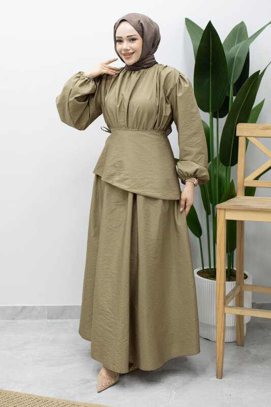 Sahra Seyyar Kemerli Elbise TSD260237 Haki - 3