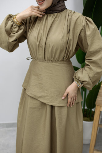 Sahra Seyyar Kemerli Elbise TSD260237 Haki - 4