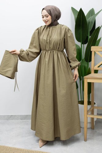 Sahra Seyyar Kemerli Elbise TSD260237 Haki - 5