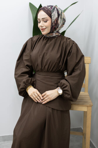 Sahra Seyyar Kemerli Elbise TSD260237 Kahverengi - 2