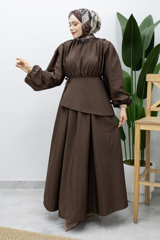 Sahra Seyyar Kemerli Elbise TSD260237 Kahverengi - 3