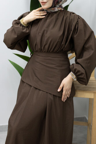 Sahra Seyyar Kemerli Elbise TSD260237 Kahverengi - 4