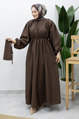 Sahra Seyyar Kemerli Elbise TSD260237 Kahverengi - 5