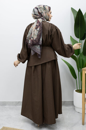 Sahra Seyyar Kemerli Elbise TSD260237 Kahverengi - 6