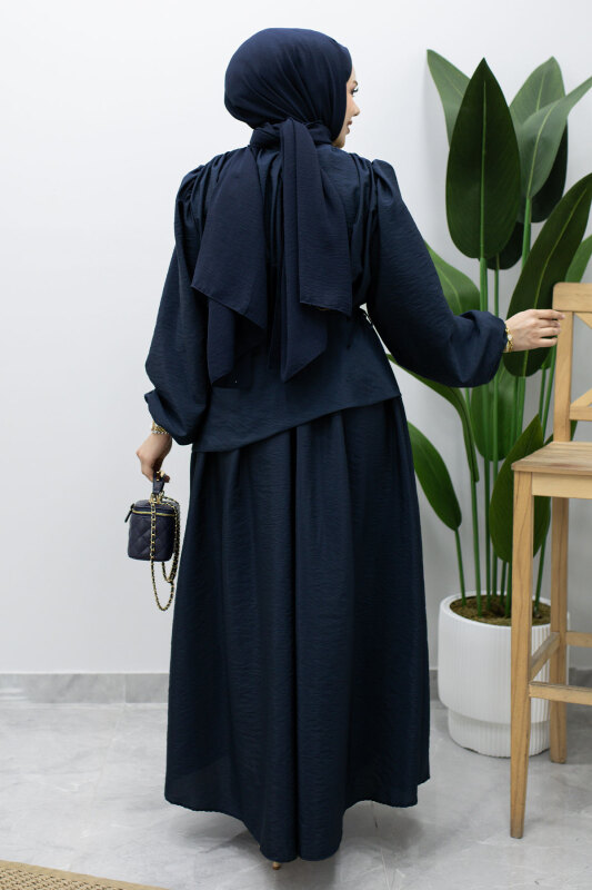 Sahra Seyyar Kemerli Elbise TSD260237 Lacivert - 6