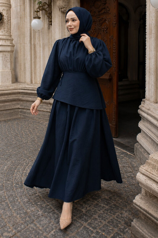 Sahra Seyyar Kemerli Elbise TSD260237 Lacivert - 1
