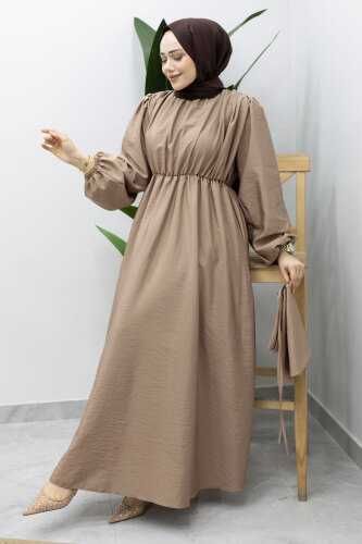 Sahra Seyyar Kemerli Elbise TSD260237 Vizon - 5