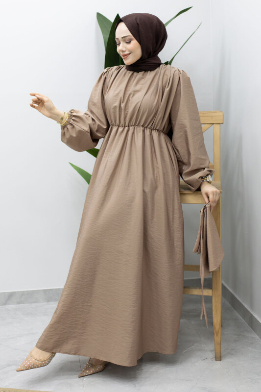 Sahra Seyyar Kemerli Elbise TSD260237 Vizon - 5