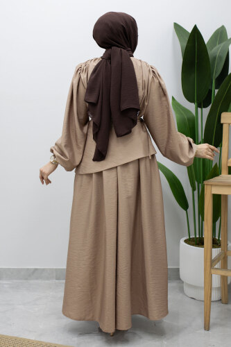 Sahra Seyyar Kemerli Elbise TSD260237 Vizon - 6